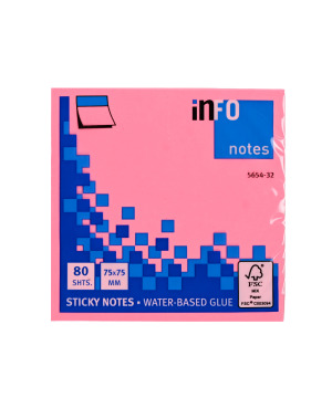 InfoNotes Blok Samolepljivi 75x75 80L NEON ROZE