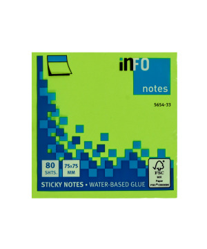 InfoNotes Blok Samolepljivi 75x75 80L NEON ZEL